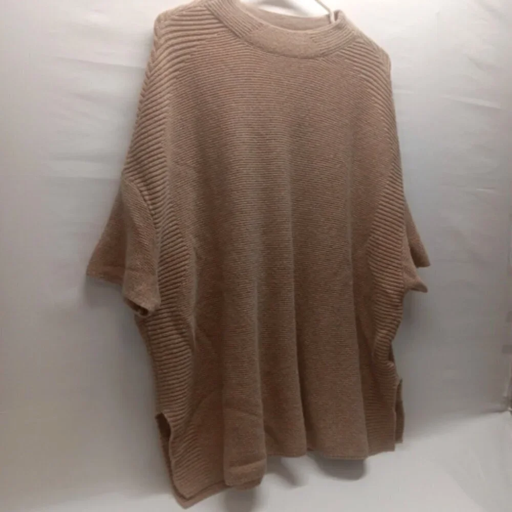 Talbots Ladies Poncho Style‎ Ribbed Camel Pullover Short Sleeve Sweater Medium